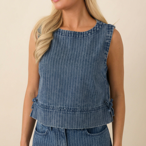 The County Line Indigo Stripe Débardeur en denim de coton à rayures - Product Image 1