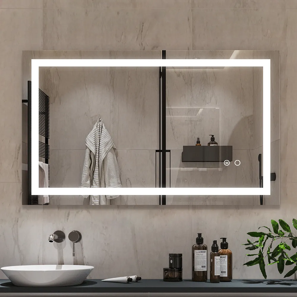 Espejo de tocador LED SHKL con luz montada en la pared, Espejo rectangular inteligente para baño, Hotel, hogar, ETL