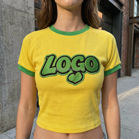 T-shirt court brodé personnalisé pour femme, style Y2K, avec contraste de couleurs, col contrastant, marque privée