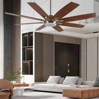 Ventilateur de plafond LED géant moderne de 60 pouces avec 8 pales en contreplaqué noir, télécommande et éclairage pour patio