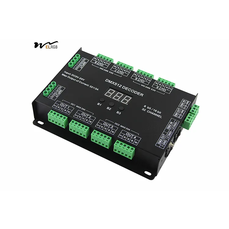 32 Channel 96A RGBW DMX 512 LED Decoder Controller DMX Dimmer DC5-24V RGBW RGB LED Light 8 Bit/16 Bit