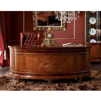 Ensemble de meubles de bureau de luxe français d'époque, table de direction et chaise en cuir, bureau classique en bois massif