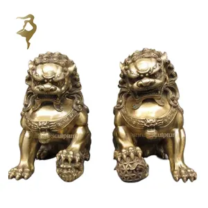 Outdoor Garden Home Decoration Copper Art Metal Craft Large Chinese Lion Sculpture Bronze Foo Dog Statue