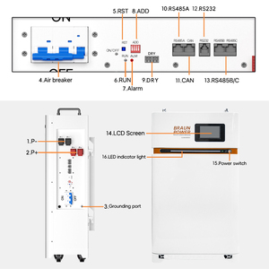 Batería de Pared Solar de 5 kWh 10 kWh 15 kWh 24 V 48 V 100 Ah 200 Ah 300 Ah LiFePO4 de Iones de Litio Braun <span class=keywords><strong>Power</strong></span> - Product Image 3