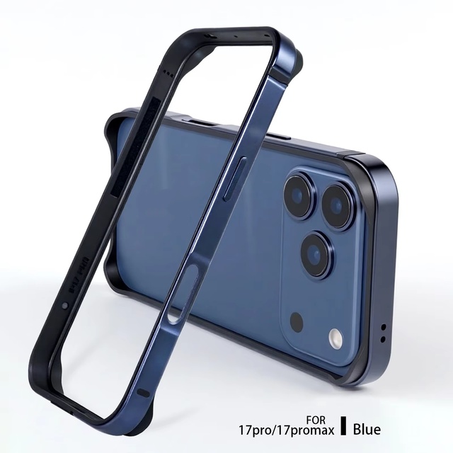 Metal Bumper Case for iPhone 17 Pro Max 17Pro 17 Air Shockproof Armor Corners Silicone Frame Hollow Protective Cover