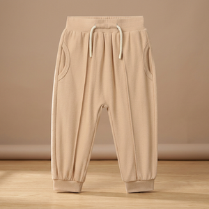 Wholesale OEM/ODM Organic Cotton Knitted Thickened Plush Baby Boys Sweatpants String Pockets Panty Customized Size - Product Image 2