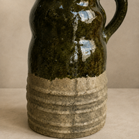 Vase à fleurs en céramique vintage, corps émaillé caramel, finition gris patiné, poignée à double anneau pour la décoration de table console