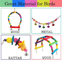 Ensemble de 7 jouets pour perroquets en bois avec logo personnalisé, accessoires pour oiseaux, balançoire, pont suspendu, cage à balles, clochettes, fournitures pour animaux de compagnie