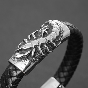 Men's Scorpion Design Braided <b>Leather</b> Charm <b>Bracelet</b> | Genuine <b>Leather</b> Wristband Stainless Steel Magnetic Clasp | Trendy Gift - Product Image 4
