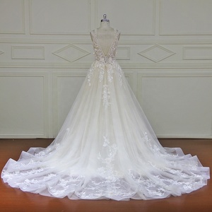 XF17011 abito <span class=keywords><strong>da</strong></span> sposa con strascico a V con strascico staccabile abito <span class=keywords><strong>da</strong></span> sposa in pizzo con perline 3D - Product Image 4