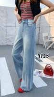 Jean large déchiré rétro taille haute bleu clair respirant et écologique de haute qualité pour femme grande taille