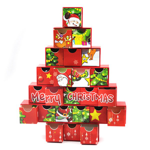 Rigid Cardboard Paper Christmas Tree Shaped Treasure Box Advent Calendar 24 Days Countdown to Christmas