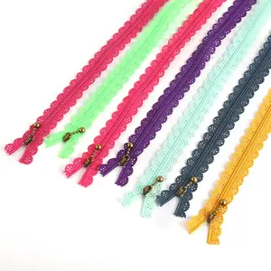 New Hot Sale Beaded Gold Vintage Lace Zipper Inches 20 Cm Customized 13Color Set