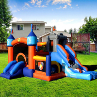 Château gonflable commercial en PVC pour enfants avec toboggans et fosse à balles, jeu de lancer d'anneaux, panier de basket-ball, terrains d'obstacles inclus
