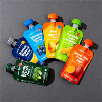 Aanpasbare staande zakken met uitgietmond en digitale bedrukking en schroefsluiting voor het verpakken van fruitpuree.