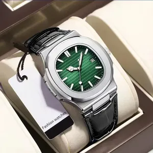 Montre de luxe pour <span class=keywords><strong>homme</strong></span>, date, luminescente, bracelet en cuir, montre à quartz carrée de haute qualité pour <span class=keywords><strong>homme</strong></span>, Reloj - Product Image 2