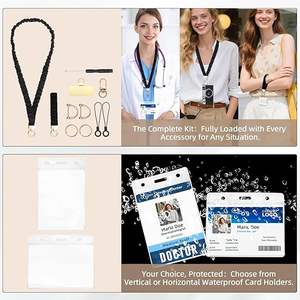 Al por mayor: Set de cordones profesionales de satén tipo scrunchie para uso doble (cuello largo y muñeca corta), con llaveros y soporte elástico para tarjetas de identificación - Product Image 4