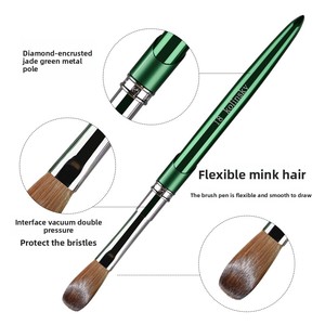 100% <b>Crimped</b> Kolinsky Acrylic Nail Brush Green Aluminum Handle Size 16 18 20 for Manicure Salon - Product Image 2