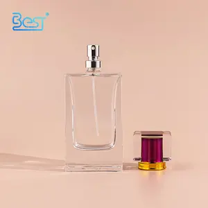 Vendita calda campione semplice all'ingrosso 75ml bottiglia di profumo di vetro con spruzzatore d'argento e tappo rosa
