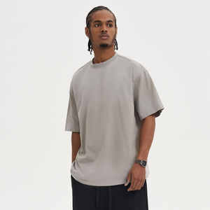 T-shirts vintage délavés à l'acide pour hommes 100% coton uni blanc goutte d'épaule surdimensionné grande taille T-shirt tricoté lourd - Product Image 5