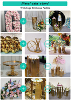MILE Ensemble de 3/5 supports à fleurs en métal rose, socle ondulé rond, ensemble de supports à gâteaux, support à dessert pour décoration de mariage