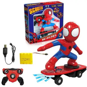 Venta al por mayor Spider Man Stunt Kick Scooter Rotación de 360 grados Tumbling Electric Radio-Controlled Car Juguete para niños