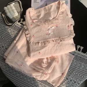 Conjunto de Pijama de Franela de Doble Gasa de Dos Piezas con Estampado de Fresas y Manga Larga del Comerciante, Ideal para <span class=keywords><strong>Dormir</strong></span> en Casa con Almohadilla - Product Image 5