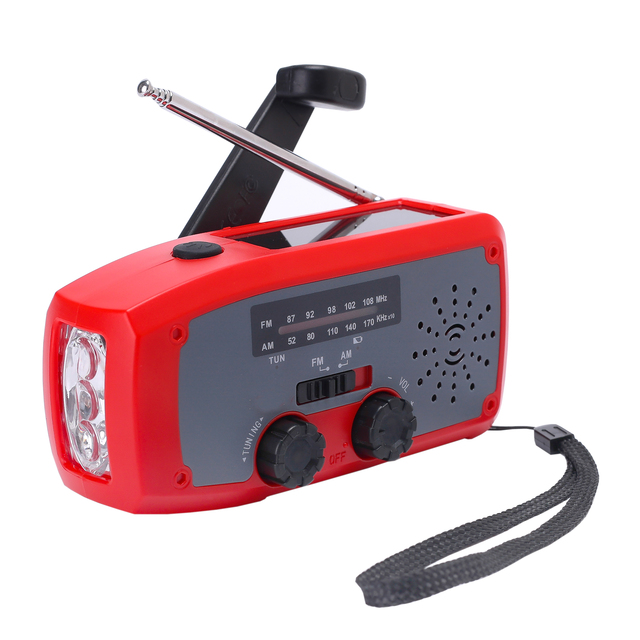 Portable Multi-Powered Emergency Radio LED Flashlight AM/FM/NOAA Weather Alerts Rechargeable 1500-2000mAh Battery 5V DC Plastic