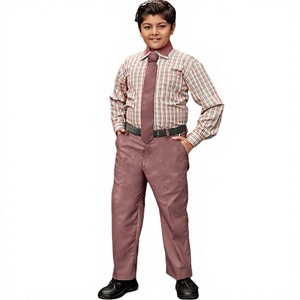 Boys Primary School Uniform Set Cotton Oxford Shirt with <b>Red</b> Pants and <b>Belt</b> Needle Detection - Product Image 5
