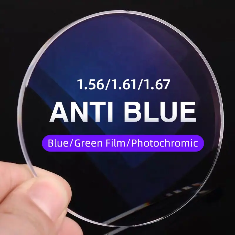 Lentes asféricas CR39 de corte azul, lentes de resina con revestimiento azul, lentes oftálmicas de visión única, lentes ópticas blancas transparentes Anti Blue Ray