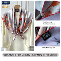 Foulard carré en soie de mûrier 100% sergé, impression personnalisée, ourlet roulé à la main, impression double face, faible MOQ, OEM ODM, motif floral à l'encre chaude