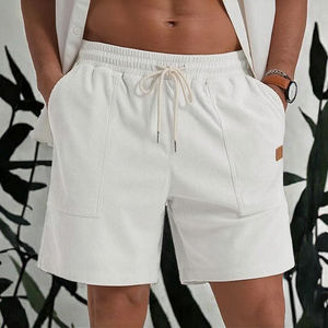 กางเกงขาสั้นคอร์ดูรอยผู้ชายแบบสวมใส่สบาย เอวยางยืด สีพื้น มีเชือกผูก เหมาะสำหรับวิ่ง - Product Image 3