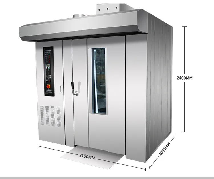 Macchina automatica per il pane da forno ad aria calda mesin di pollo 12/32/64 vassoi di cottura a gas rotativo per