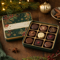 Boîte d'emballage personnalisée vide pour chocolats et pralines de Noël avec plateau alimentaire, boîte en métal carrée