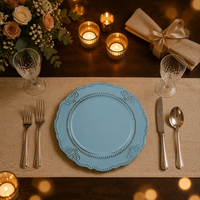 Assiettes de Présentation en Plastique Style Rétro Écologiques Peintes à la Main Design Américain pour Mariage Décoration Bleue Élégante Vente en Gros Direct Usine