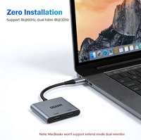 Adaptateur QGeeM 2 en 1 USB Type C vers double HDMI 2.0, MST 4K 60Hz écran unique, 4K 30Hz double écran, hub Type C pour ordinateur portable, moniteur, téléviseur