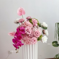 Arrangement de fleurs artificielles rose pastel et bleu, centre de table de mariage avec Anthurium, marguerite et rose, décoration de table de fête