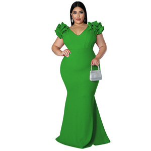 <span class=keywords><strong>Moda</strong></span> plus size vestiti estivi da donna nuovo vestito sexy con maniche a foglia di loto con apertura sul retro dell'anca - Product Image 3