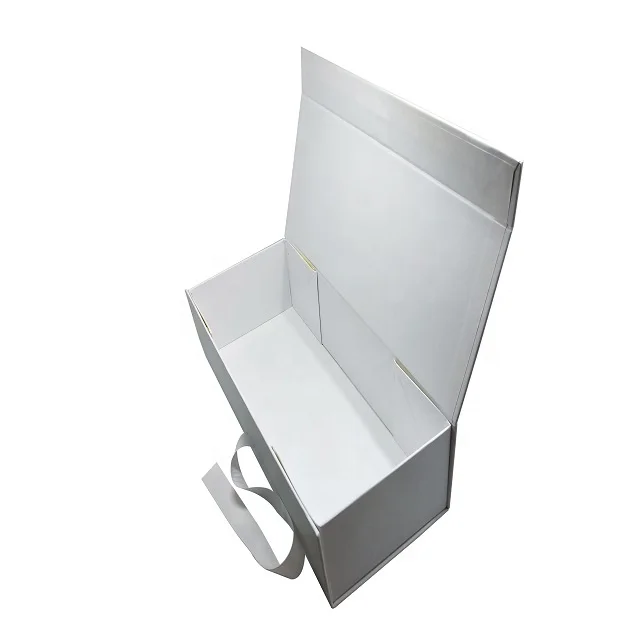 Factory price retail white magnetic closure folding gift packaging box with ribbon