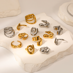 Nuovo <span class=keywords><strong>Set</strong></span> di <span class=keywords><strong>anelli</strong></span> aperti astratti placcati in oro alla moda da donna scultorea grossa stile regolabile stile minimalista gioielli regalo - Product Image 3