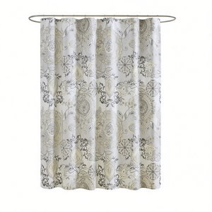 Rideau de douche en coton imprimé, motif floral, style classique, décoration de salle de bain - Product Image 1