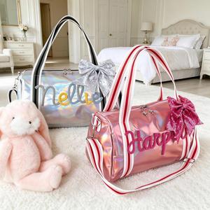 Sac de danse personnalisé avec nom pour filles et femmes, rose argenté, brillant laser, sac à dos de gym pour ballet et danse latine - Product Image 1