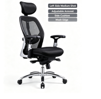 Chaise de bureau ergonomique à dossier haut en maille avec appui-tête réglable, support lombaire, accoudoirs 3D et base pivotante, mobilier commercial