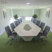 Table de conférence triangulaire en promotion, table de salle de réunion en pierre blanche italienne avec 8 chaises, petite table de réunion pour bureau d'entreprise