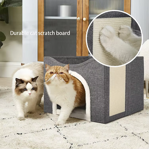 Ekstra büyük lüks kedi ve ev ve yuvarlak mağara kullanımı için kapşonlu kapak ile köpek yatağı yumuşak nefes serme yatak - Product Image 2