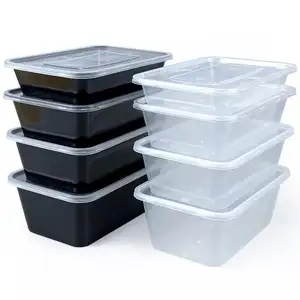 500ml 650ml 750ml 1000ml à emporter noir clair micro-ondes PP jetable en plastique déjeuner Bento boîte avec couvercle