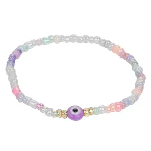 Boho-color Glass Seed Beaded Friendship Bracelets Handmade Strand Bracelet Bangles Jewelry With Evil Eyes For Summer