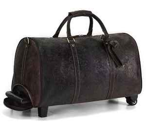 Valise de voyage à roulettes en cuir de vache véritable pour voyages d'affaires, avec compartiment pour vêtements - Product Image 4