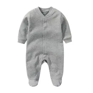 Düz bebek romper 100% pamuklu uzun kollu tişört romper footie örme bebek pijama
