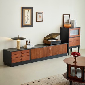My Nest French Retro Style TV Cabinet Black Solid Wood Storage Vintage Floor Standing Living Room Furniture - Product Image 1